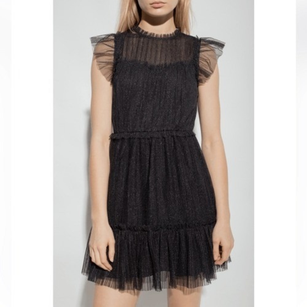NWT All Saints Perri Metallic Black Tulle Mini Dress Sleeveless Women's‎ size 8